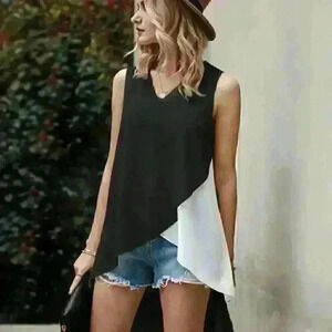 Women's M Black Asymmetrical Choker Neck Sleeveless Blouse Top